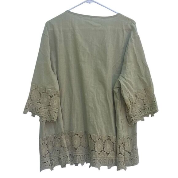 Boho Green Crochet Lace Tunic Top 5XL Floral Embroidered Peasant Blouse Dress - Picture 7 of 7